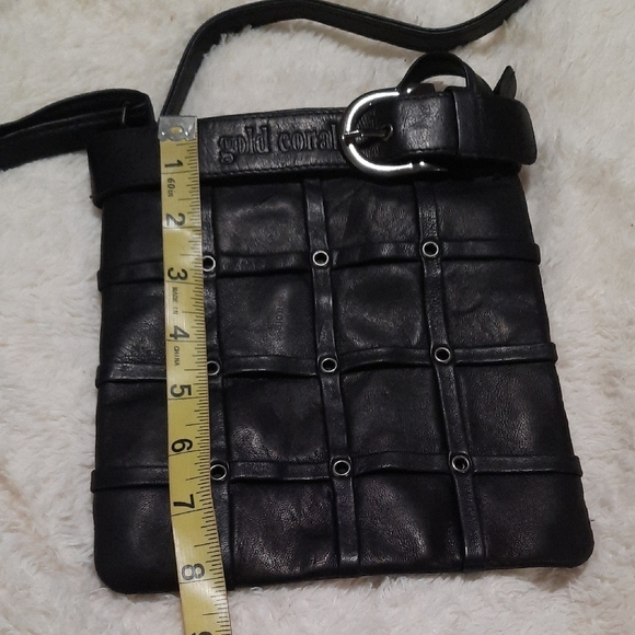 Gold Coral Black Leather Crossbody Bag - Picture 4 of 5